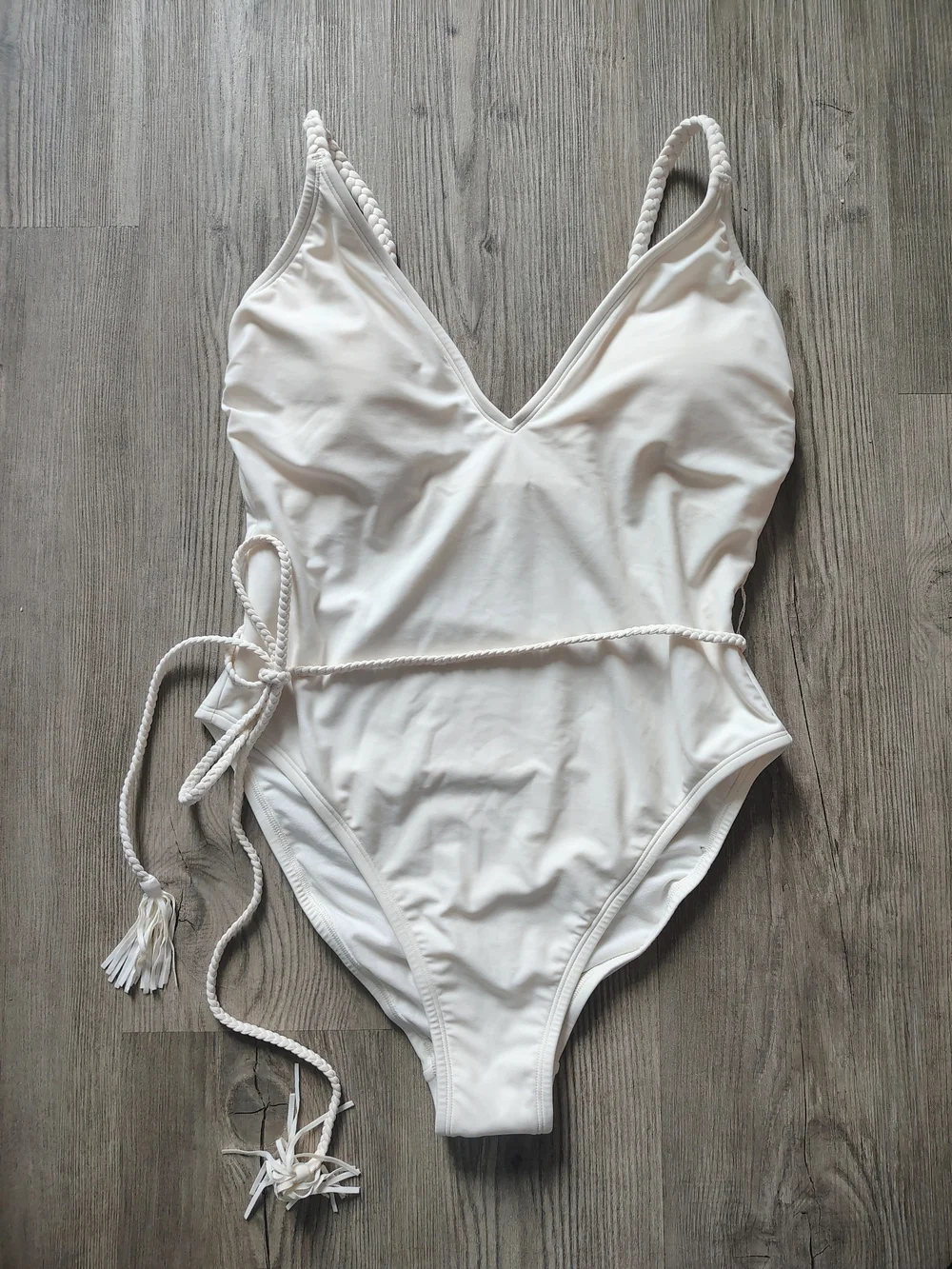 Shade & Shore Braided One Piece Swimsuit Built-In Bra High Leg Belted Size L NWT